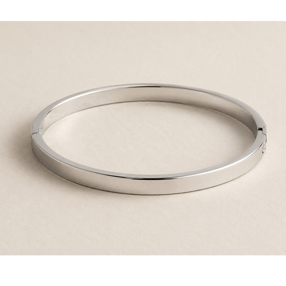 Polished 304 Stainless Steel Hinge Bangle Bracelet Silver Tone Minimalist Slim
